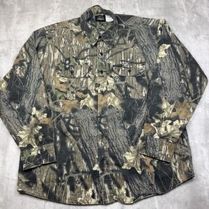 Vintage 90s Wolf Mountain Hunting Wear Camo Long Sleeve Button Up Mens XL USA
